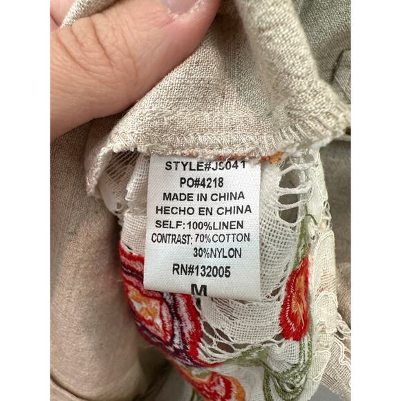 ENTRO | Beige Linen Blend Embroidered Back Utility Vest | Medium - Picture 8 of 9